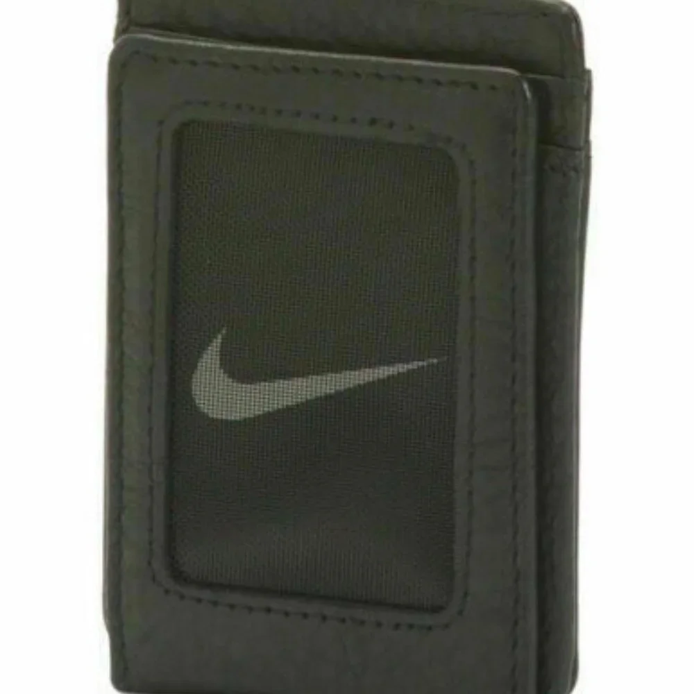 Nike Pebble Leather Wallet Magnetic Closure brand logo accent